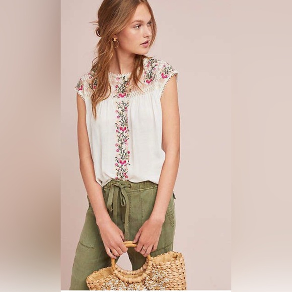 Anthropologie Tops - Anthropologie Ranna Gill Eloise Embroidered Lace Floral Gauzy Boho Top – XS